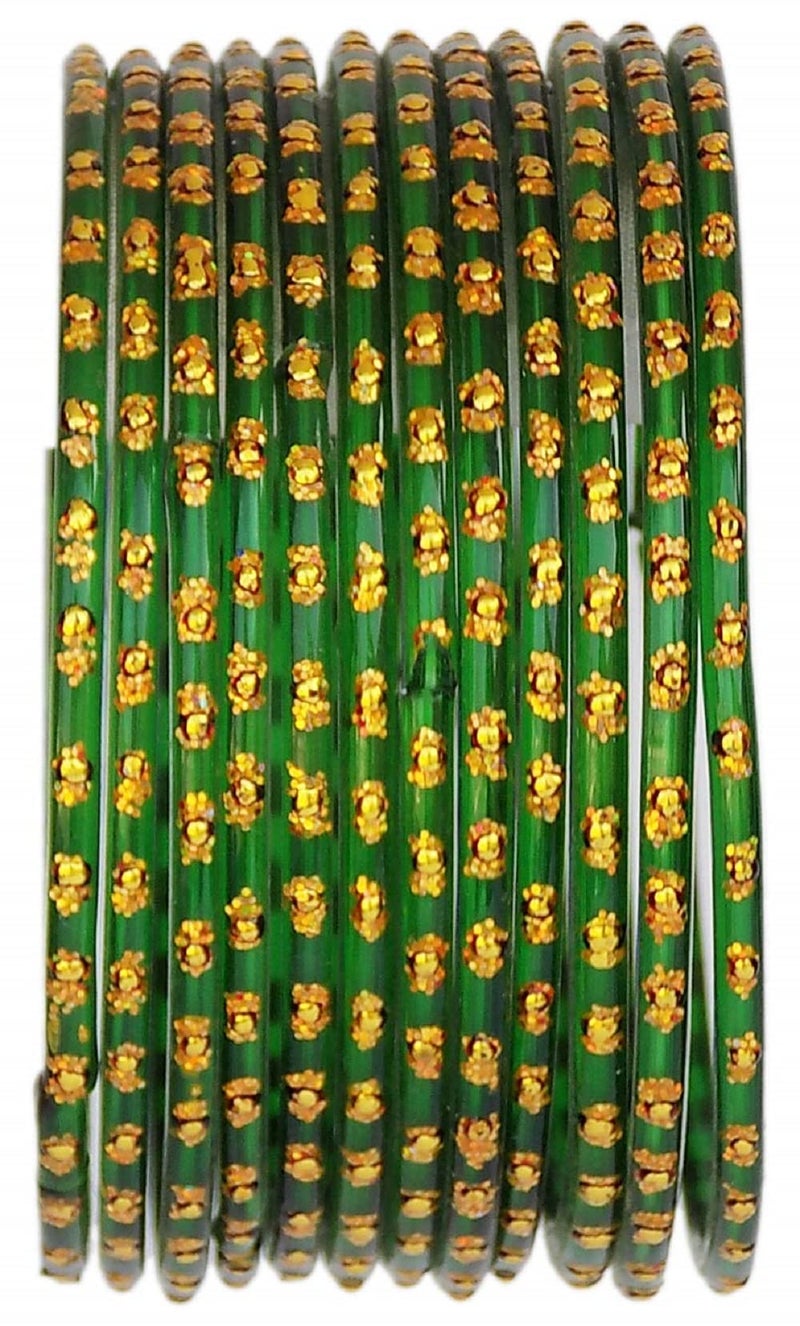 JD'Z COLLECTION Glass Bangles For Women, Indian Traditional Jewelry Glass Bangles Set for Ethnic Daily Wear, Bollywood Bridal Bangles for Indian Marriage (Set of 12-2.8) - Green - Image 3